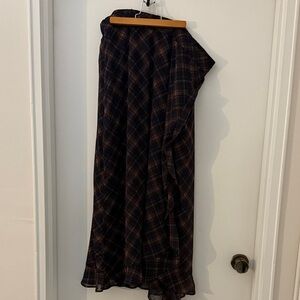 Maurices Navy Blue and Brown Plaid Maxi Skirt